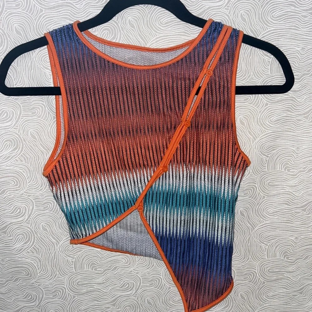 SHEIN Orange and Purple Asymmetrical Ribbed Crop Tank Top - Picture 1 of 2